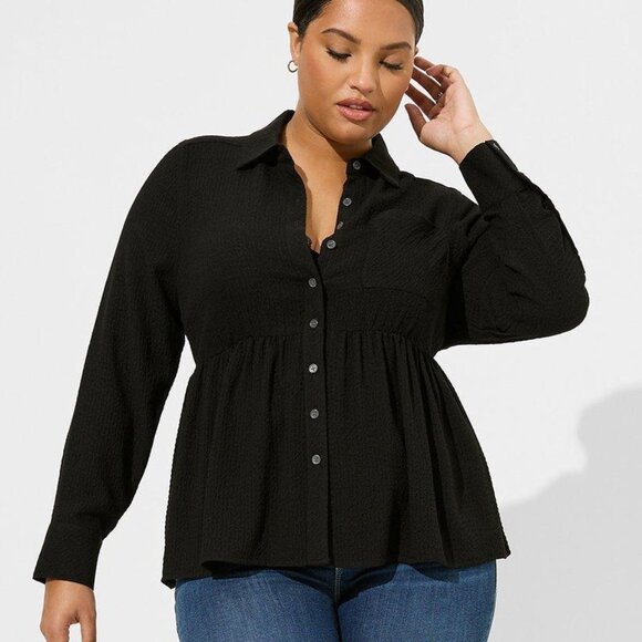 Torrid Peplum Crinkle Flannel Gauze Button Up Top 3X - Picture 1 of 16